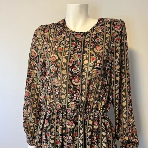 Vintage Floral Midi dress flowy long sleeves earthy tone floral medium size - Picture 6 of 9